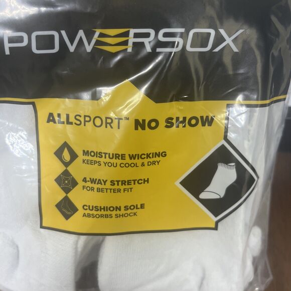 Powersox AllSport Men's No Show Socks 12 Pair White Size 6-12 NEW - Picture 2 of 6